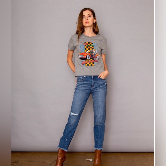 Jordache Tops - Jordache vintage Race Car Checkered Carla Graphic crewneck Screen tshirt Croptop